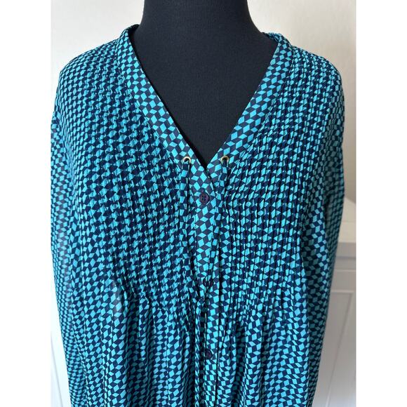 Michael Michael Kors Geometric Print Long Sleeve Button Up Blouse Top Size 1X - Picture 2 of 13